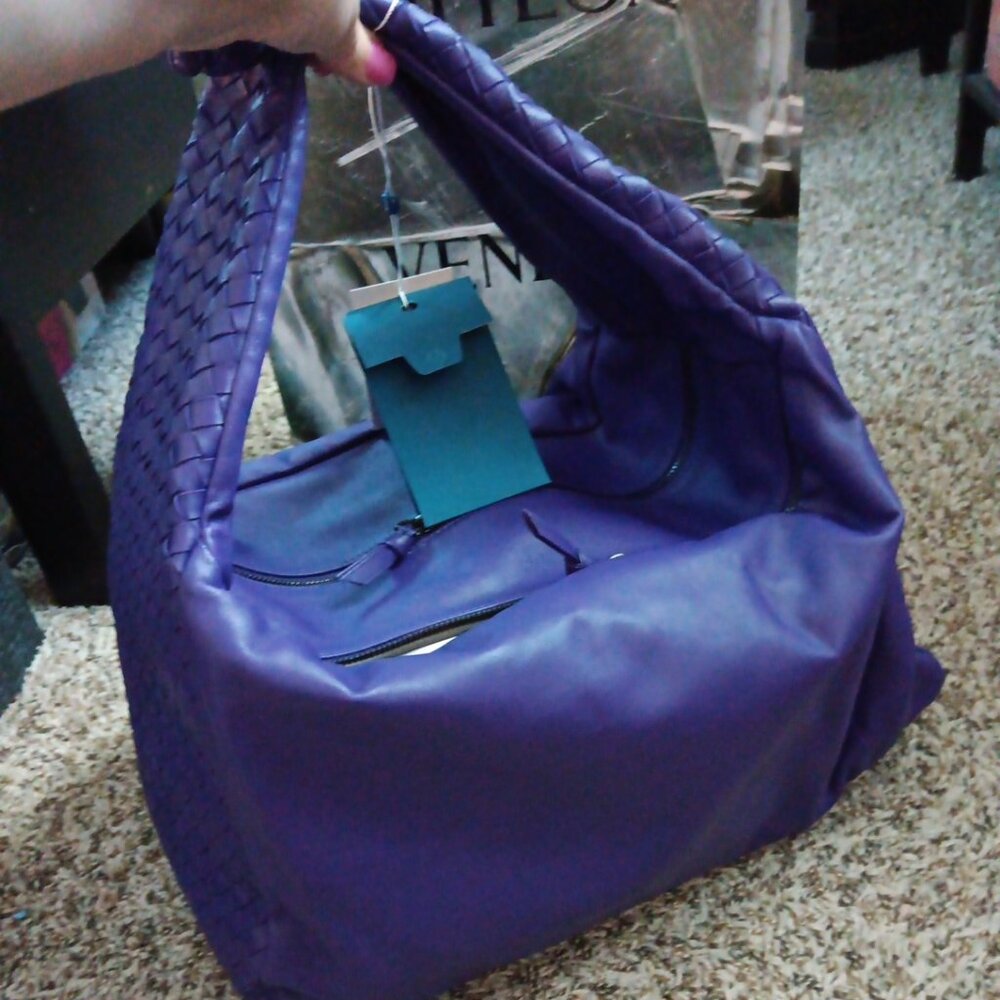 Purple Bottega Veneta leather weave bag